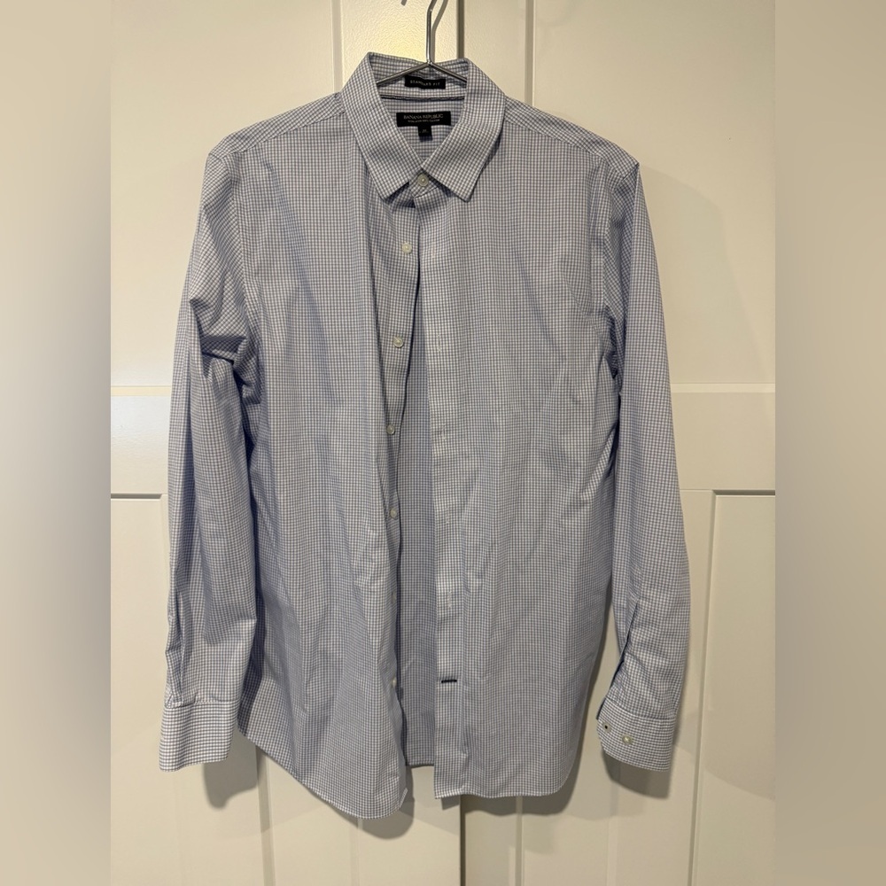 Banana Republic Men's Blue Gingham Non-Iron Dress Shirt